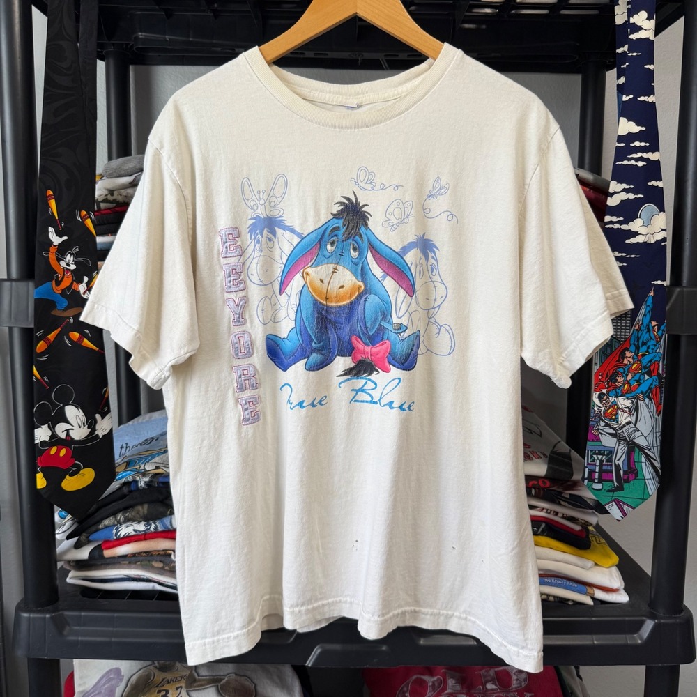Vintage White Eeyore True Blue Disney Graphic T-Shirt XL Light Flaws